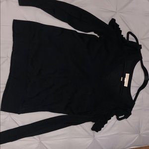 Michael Kors Black Ruffle Cold Shoulder Sweater